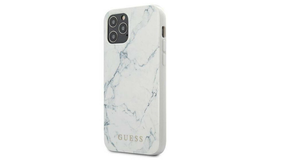ETUI GUESS MARBLE DO IPHONE 12 5.4 BIALY wzornictwo piękno surowy marmur czarny zachwyca elegancja chłodny charakter nieoczywisty wzor oryginalny tył