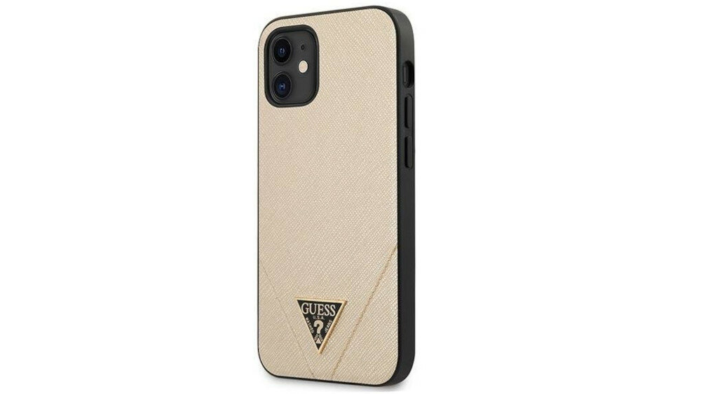 Etui GUESS Saffiano do Apple iPhone 12 mini Złoty ekskluzywne estetyka modne stylowe złote wysoka jakość wykonania skóra syntetyczna poliwęglan