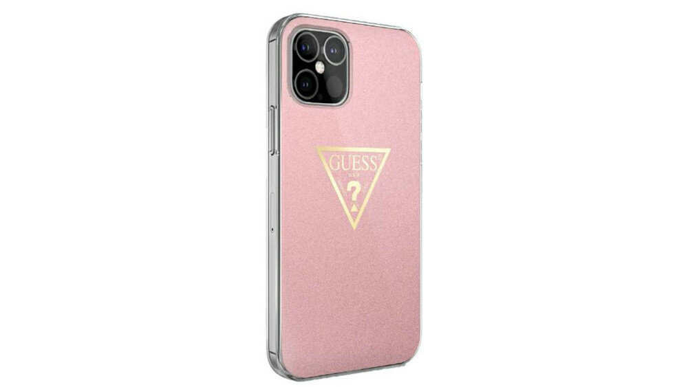 ETUI GUESS METALLIC COLLECTION DO IPHONE 12 PRO 12 MAX 6.8 RÓŻOWY LOGO TRÓJKĄTNE WYSOKA JAKOŚĆ ESTETYKA STYL TRWAŁOŚĆ ODPORNE NA ŚCIERANIE HYBRYDA