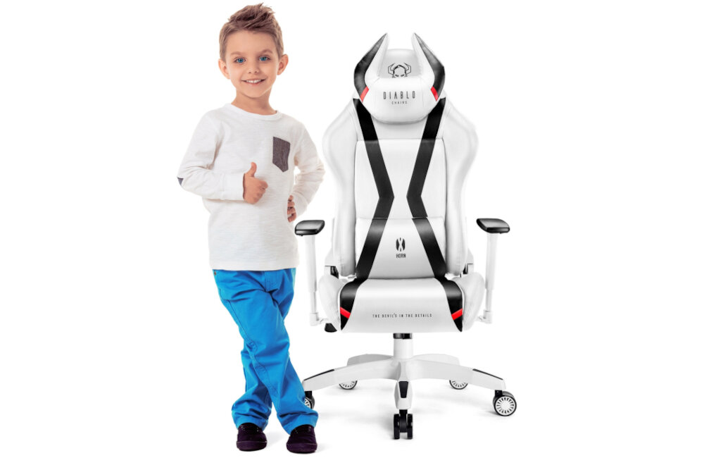 Fotel DIABLO CHAIRS X-Horn 2.0 KIDS Biało-czarny zagłówek