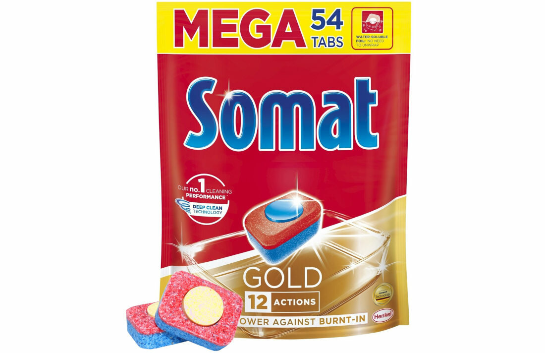 Tabletki do zmywarek SOMAT Gold 12 Action 54 szt. idealne czyszczenie skuteczne dzialanie intensywne oczyszczanie uproczywe zabrudzenia
