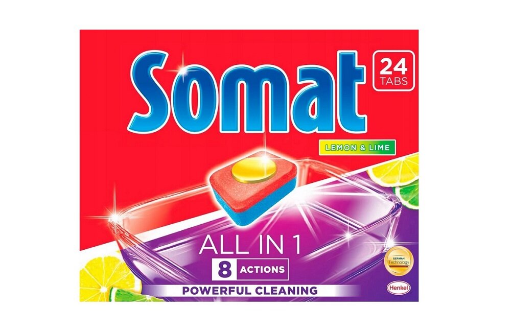 Tabletki do zmywarek SOMAT All in 1 Lemon & Lime 24 szt doskonały efekt mycia bez smug