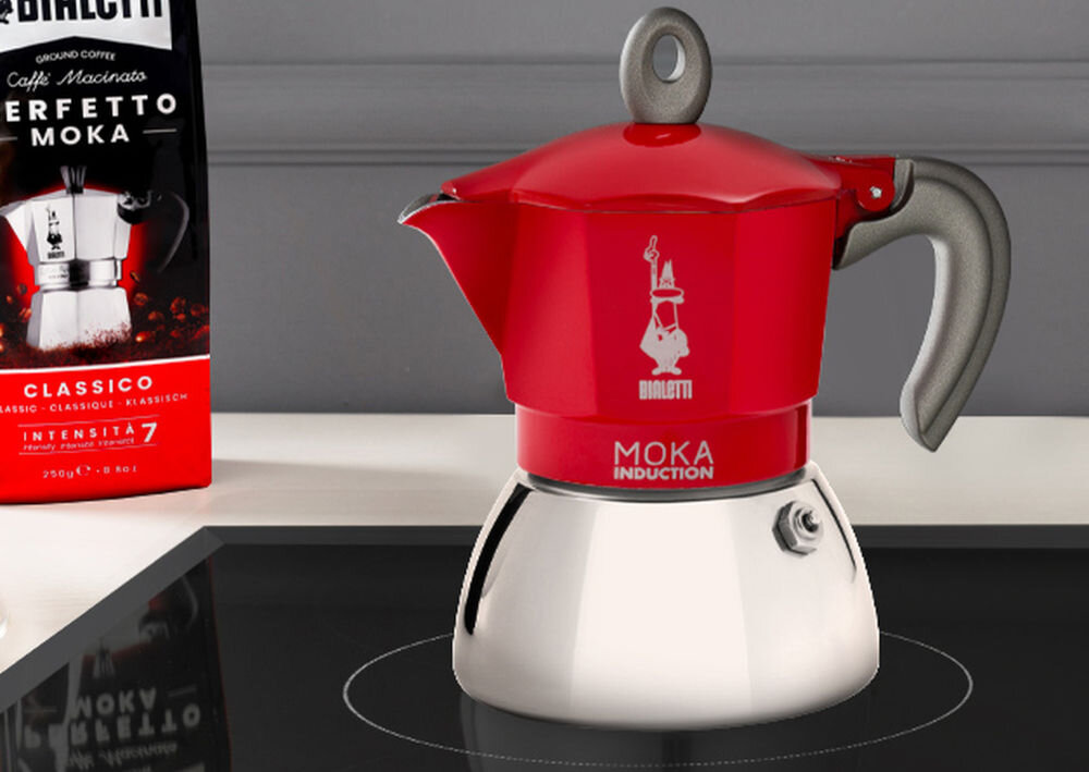 Kawiarka BIALETTI New Moka Induction 6 TZ Czerwony 300 ml pojemność 300 ml kuchenki gazowe elektryczne oraz indukcyjne stal aluminium różne typy płyt dolny zbiornik ze stali optymalne espresso wygoda bezpieczeństwo użytkowania