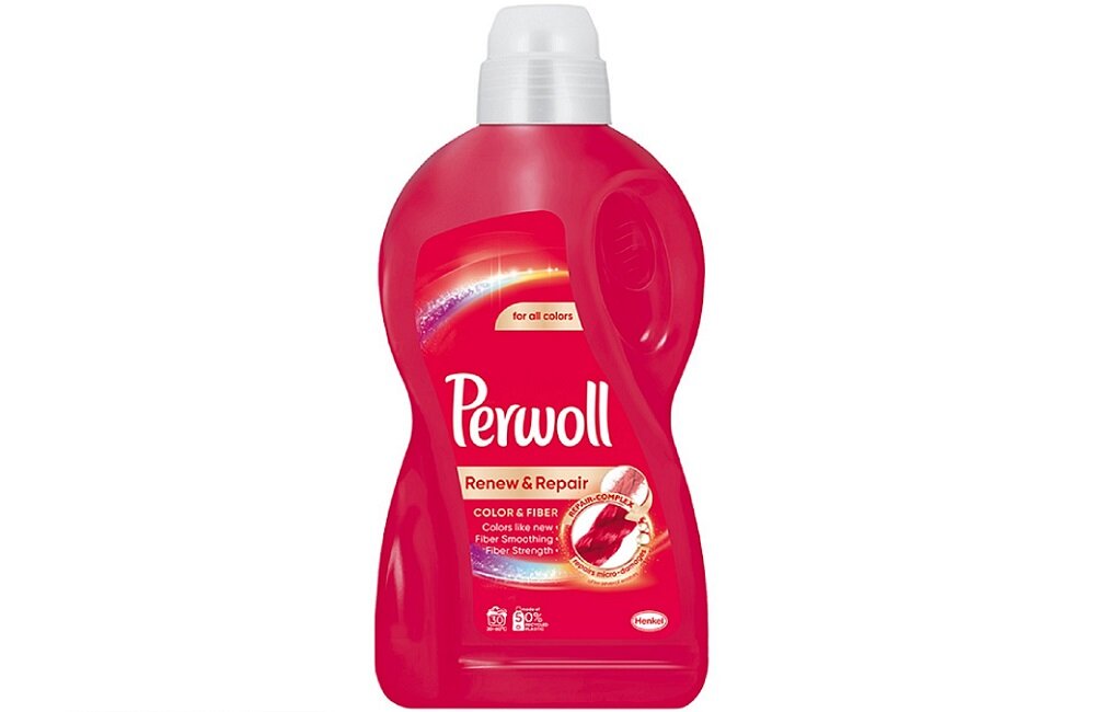 Płyn do prania PERWOLL Renew & Repair Color 2700 ml Odnowa kolorów i naprawa włókien dla Twoich ubrań do prania tkanin delikatnych Detergent czyści ubrania i zapewnia wysoki poziom ochrony włókien