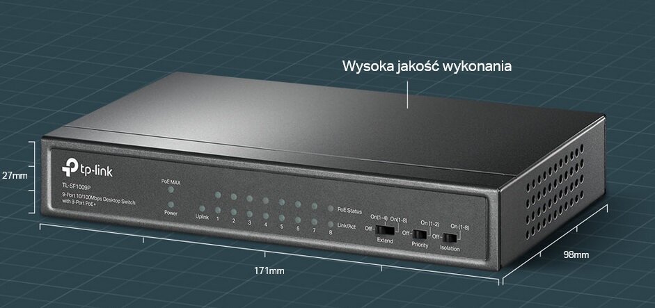 Switch TP-LINK TL-SF1009P - metalowa obudowa