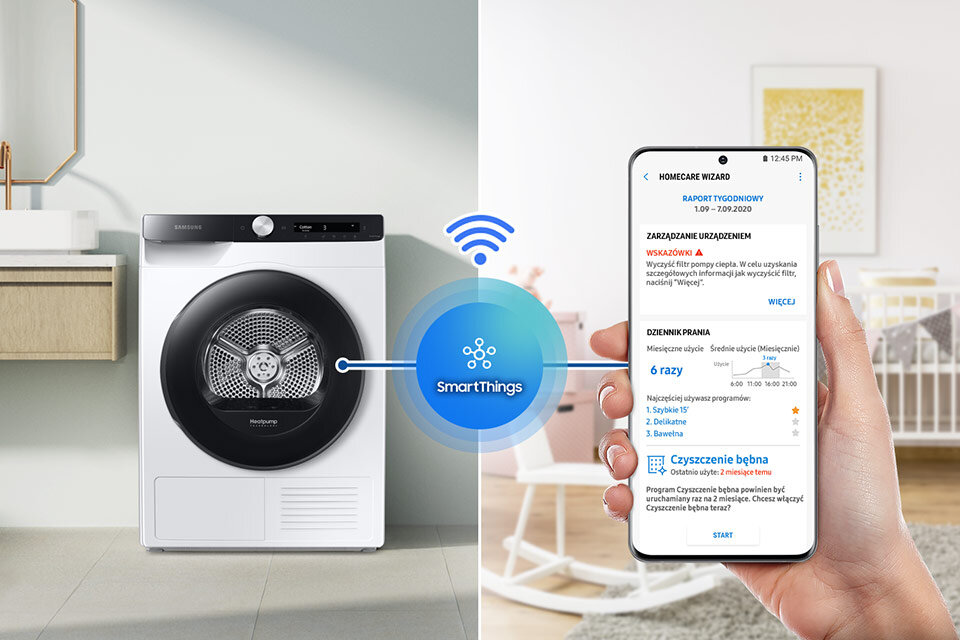 dzięki aplikacji SmartThings można zdalnie sterować pracą urządzenia dzięki aplikacji SmartThings można zdalnie sterować pracą urządzenia
