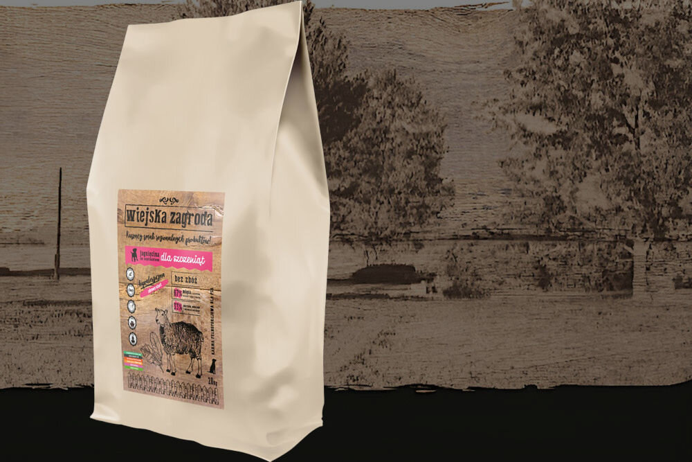 Karma dla psa WIEJSKA ZAGRODA Junior Jagnięcina ze szpinakiem 20 kg dawkowanie analiza sklad