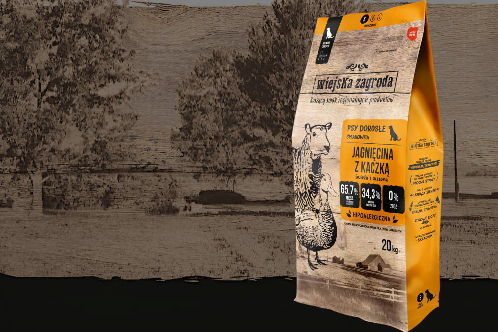 Karma dla psa WIEJSKA ZAGRODA Jagnięcina z kaczką 20 kg dawkowanie analiza sklad