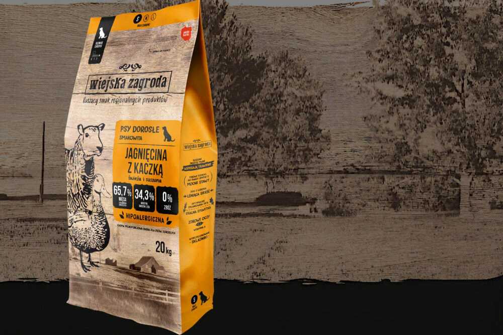 Karma dla psa WIEJSKA ZAGRODA Jagnięcina z kaczką 20 kg dawkowanie analiza sklad