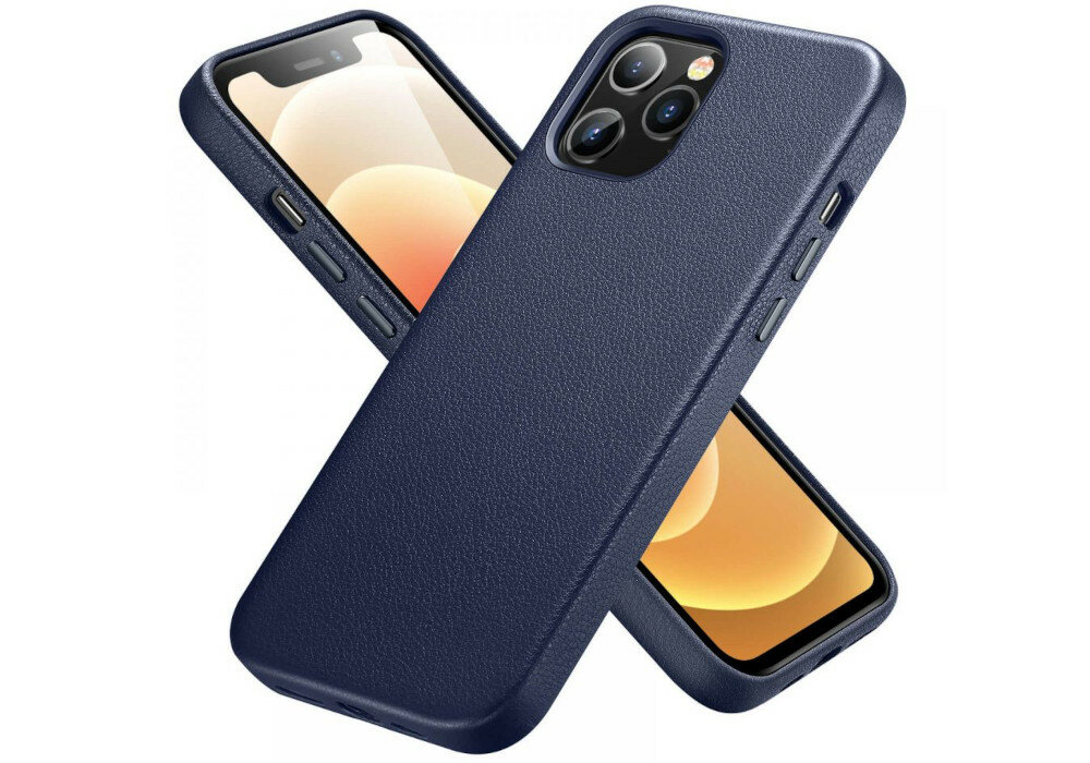 Etui ESR Metro Premium do iPhone 12 12 PRO niebieski wyglad ogolny naturalna skora