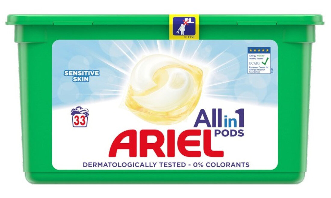 Kapsulki do prania ARIEL All in 1 Pods Sensitive 33 szt ochrona wrazliwej skory skutecznie i szybkie usuwanie plam