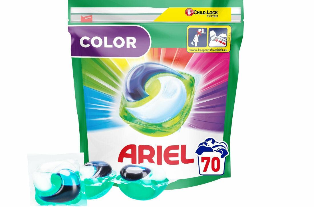 Kapsuki do prania ARIEL Color 70 szt skuteczne uzytkowanie wielokomorowa budowa innowacyjna powloka rozpuszczalne
