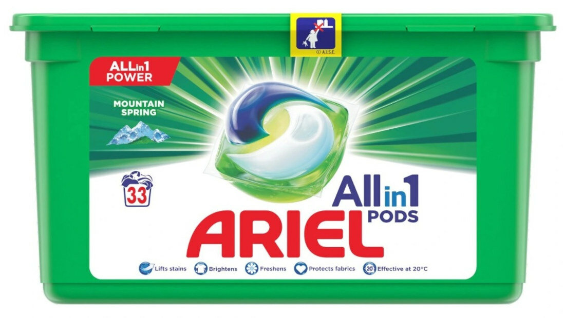 Kapsulki do prania ARIEL All in 1 Pods Mountain Spring 33 szt. usuwaja zabrudzenia nadaja blask odswiezaja tkaniny chronia tkaniny skuteczne w niskich temperaturach latwe w uzyciu