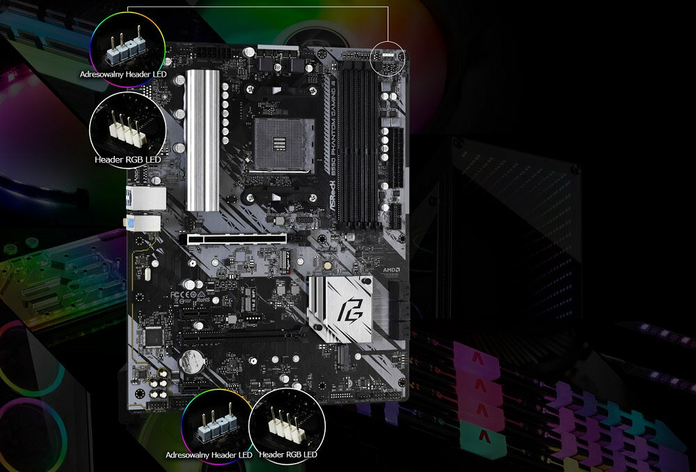 Płyta główna ASROCK B550M Phantom Gaming 4 - efekty LED