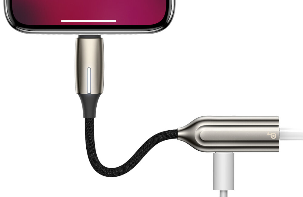 ADAPTER LIGHTNING - JACK 3.5MM + LIGHTNING BASEUS L56 SREBRNY złącze 3,5 mm mini jack