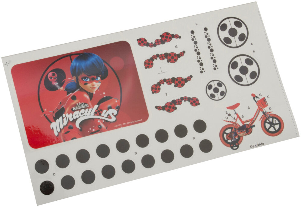 Rower DINO Miraculus Biedronka 14 Czerwono-czarny akcesoria naklejki bidon