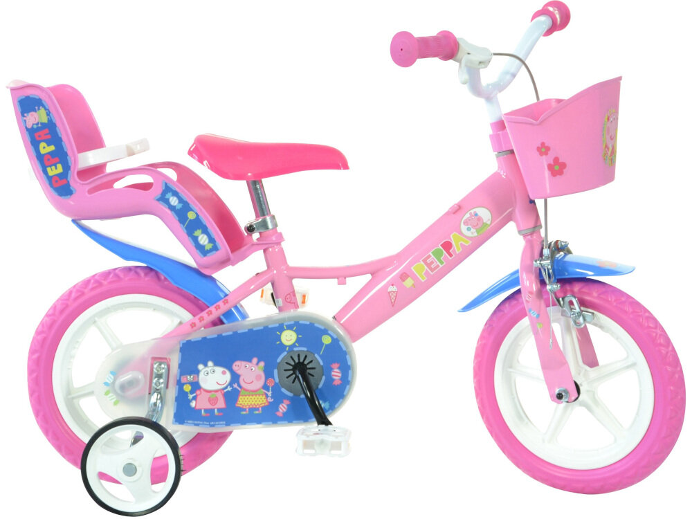 Rower DINO Świnka Peppa 12 Różowo-biały wyglad front