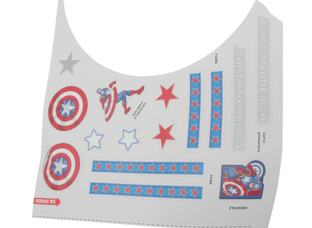 Rower MARVEL Kapitan Ameryka 12 Czerwono-niebiesko-czarny akcesoria naklejki fotelik koszyk