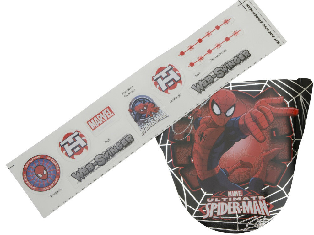 Rower MARVEL Spiderman 12 Czerwono-niebiesko-czarny akcesoria naklejki fotelik koszyk