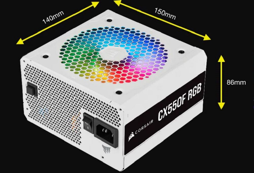 Zasilacz CORSAIR CX750F 750W RGB Bronze - parametry fizyczne