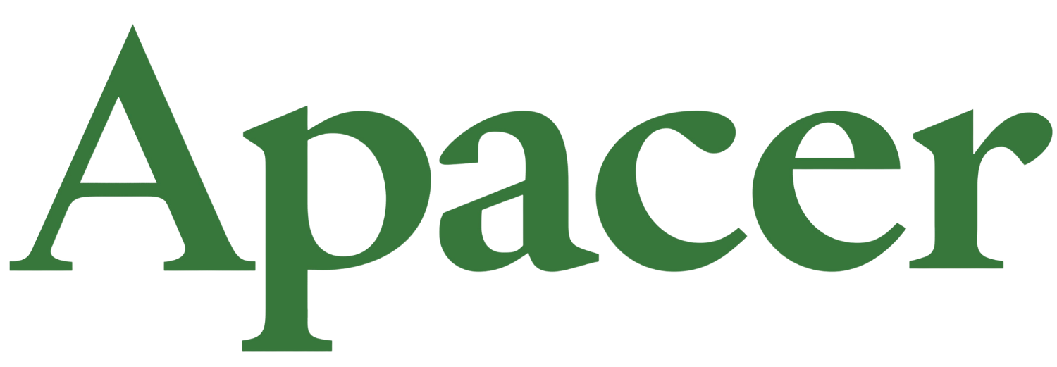 Logo z napisem \'Apacer\' w zielonym kolorze na białym tle.
