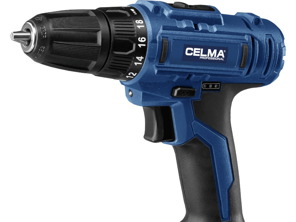 Wiertarko-wkrętarka CELMA PROFESSIONAL WAK-Li 18GEO+ dioda LED jasna solidny uchwyt kompaktowa i ergonomiczna konstrukcja rękojeść powleczona antypoślizgowym materiałem