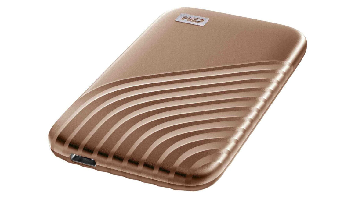 Dysk WD My Passport 1TB SSD Złoty metalowa obudowa stylowy wygląd różne wersje kolorystyczne elegancki wygląd