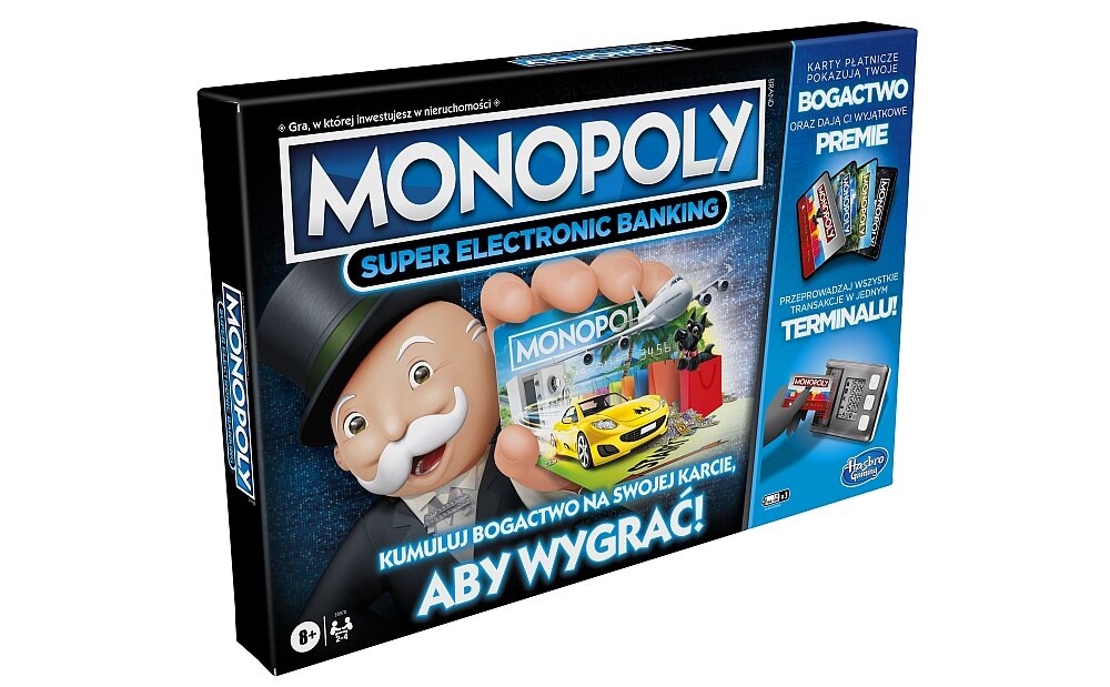 Gra planszowa HASBRO Monopoly Super Electronic Banking elementy zabawa plansza reguły zawartość