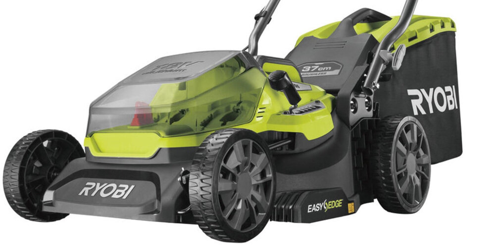 Kosiarka akumulatorowa RYOBI RY18LMX37A-150 6-stopniowa regulacja szerokość robocza 37 cm wysokość robocza 25-70 mmwyrzut trawy do kosza kosz składany pojemność 45 litrów mulczowanie funkcja EasyEdge