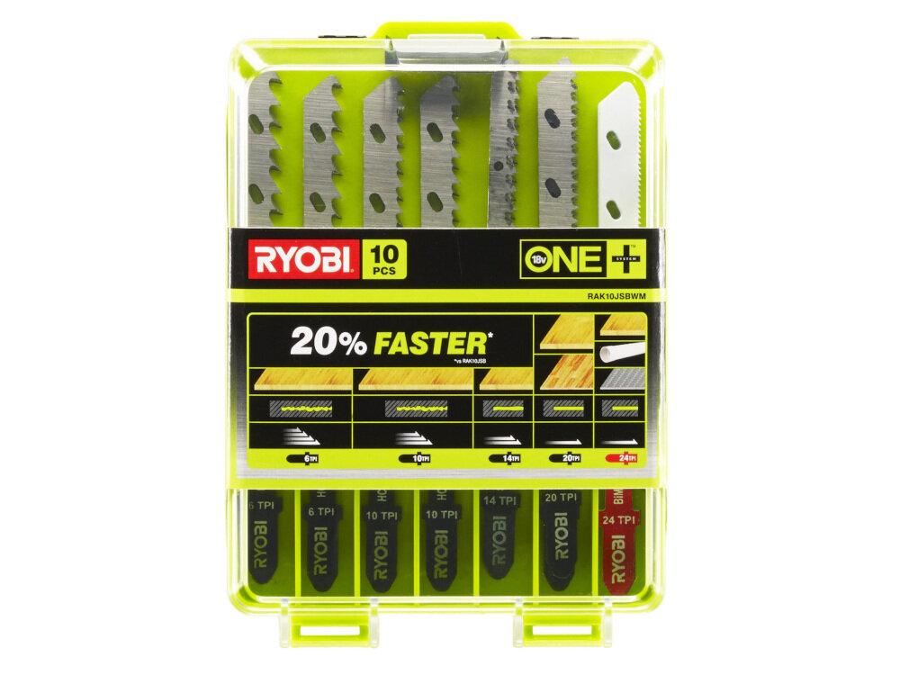 Zestaw brzeszczotów RYOBI RAK10JSBWM 10 brzeszczotów do wyrzynarek przy obróbce drewna metalu tworzyw sztucznych szereg różnych ostrzy ze stali