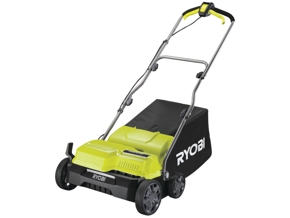 Wertykulator RYOBI RY1400SF35B elektryczny pobudzi trawnik do rozkwitu uniwersalne urządzenie znakomite rezultaty poprawa gospodarki wodno-powietrznej tworzy podłużne nacięcia w ziemi