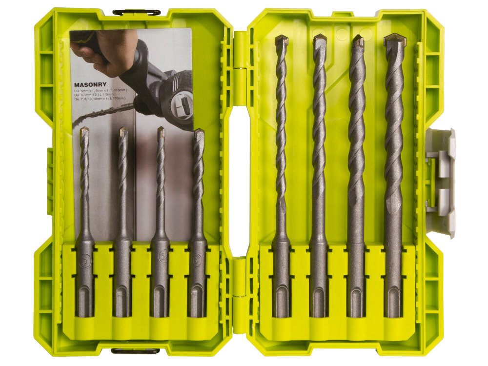 Zestaw wierteł RYOBI RAK08SDS2 zestaw 8-elementowy wierteł do młotowiertarek z wysokiej jakości stali wiertła do wiercenia otworów w murze i twardym betonie uchwyt typu SDS Plus do młotowiertarek obrotowych
