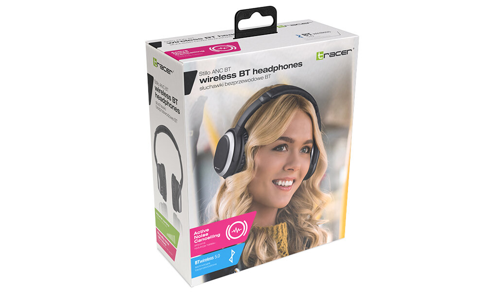SŁUCHAWKI BLUETOOTH TRACER STILLO ANC NAUSZNE CZARNE ZESTAW