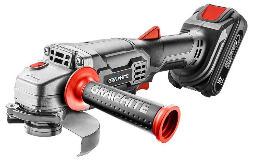 Szlifierka kątowa GRAPHITE Energy+ TOP-58G015-BR1 zabezpieczenie przed przypadkowym uruchomieniem się narzędzia