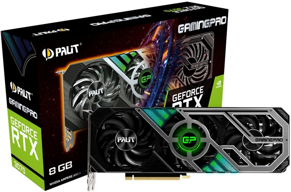 Karta graficzna PALIT GeForce RTX 3070 Gaming Pro 8GB - wygląd ogólny opakowanie akceleracja AI błyskawiczne generowanie klatek ampere nvidia rtx
