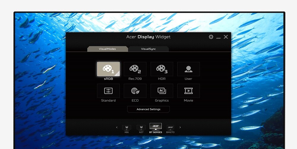Monitor Acer B247YU - Acer Display Widget zarządzanie paletą barw parametry obrazu