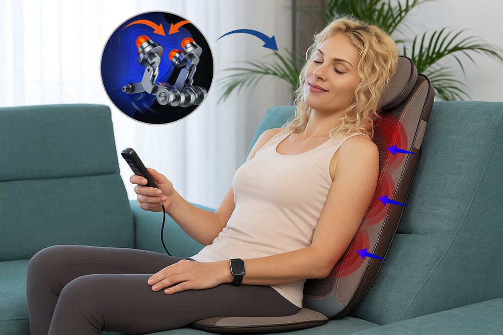 Mata masująca MEDIVON Cosy Shiatsu Komfort w biurze i w domu Poręczna konstrukcja Wbudowany pilot sterowania funkcji Timera Miękki materiał i kojące ciepło