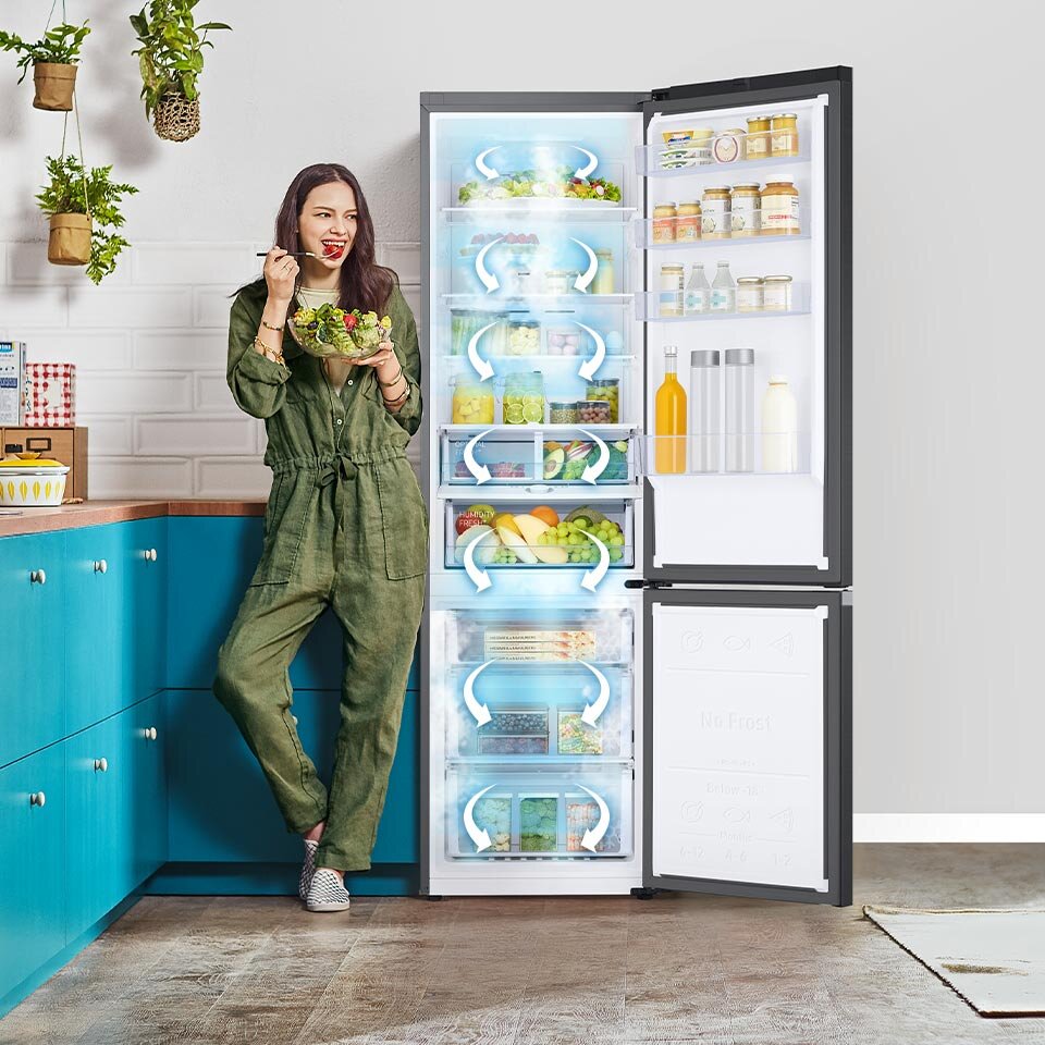 Za pomocą niebieskich strzałek zostało zwizualizowane funkcjonowanie systemu All-Around Cooling