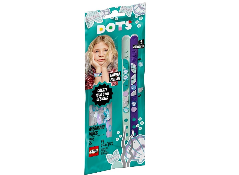 LEGO Dots Bransoletka z syrenim wdziękiem 41909 2 cienkie bransoletki brokat nadruk 