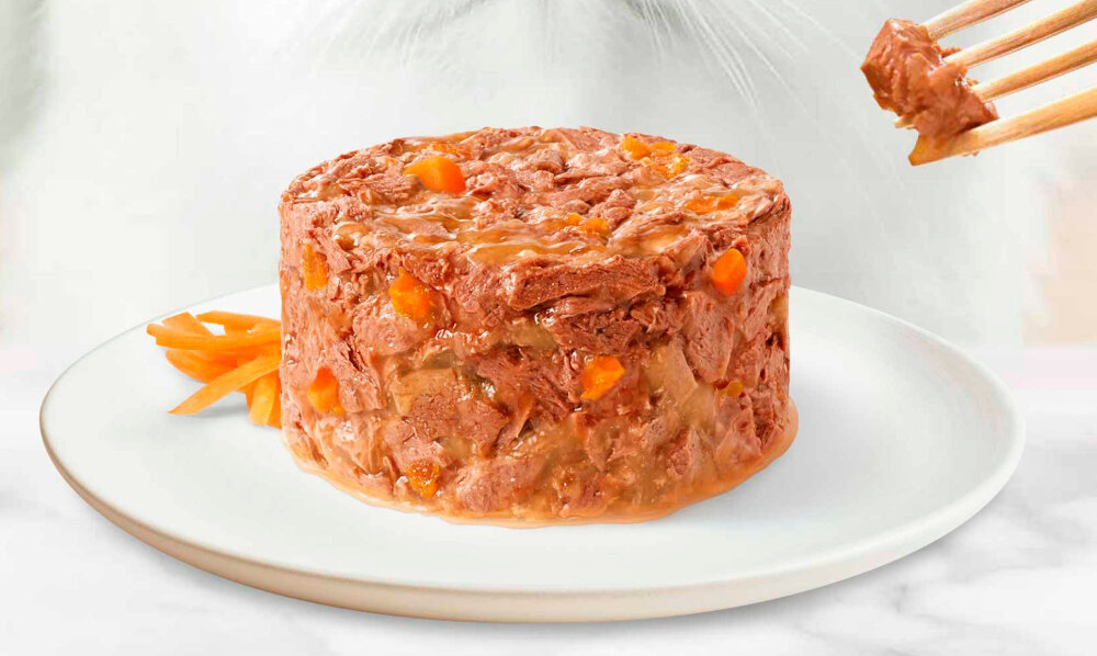 Karma dla kota GOURMET Gold Savoury Cake Kurczak i marchewka 85 g Skład kurczak 10% ryby i produkty rybne odwodniona marchew 1% odpowiada 9% marchwi