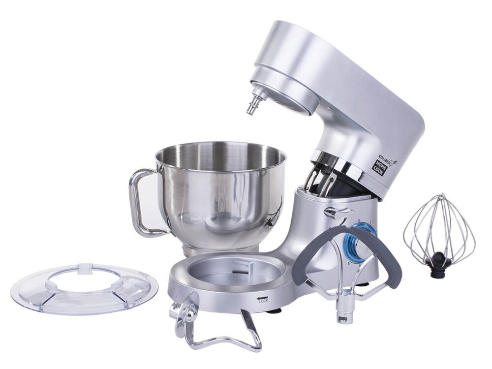 Robot kuchenny planetarny KOLIBER Robomax KH-SM1460SV6-S 1400W zestaw akcesoria wyposazenie komplet stalowa misa o pojemnosci 4.5 l pokrywa 3 specjalne metalowe koncowki mieszadlo hak trzepaczka