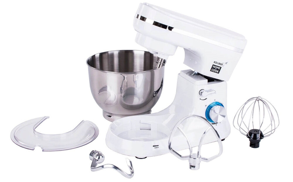Robot kuchenny planetarny KOLIBER Robomax KH-SM1045SV8 1000W zestaw akcesoria wyposazenie komplet stalowa misa o pojemnosci 4.5 l pokrywa 3 specjalne metalowe koncowki mieszadlo hak trzepaczka