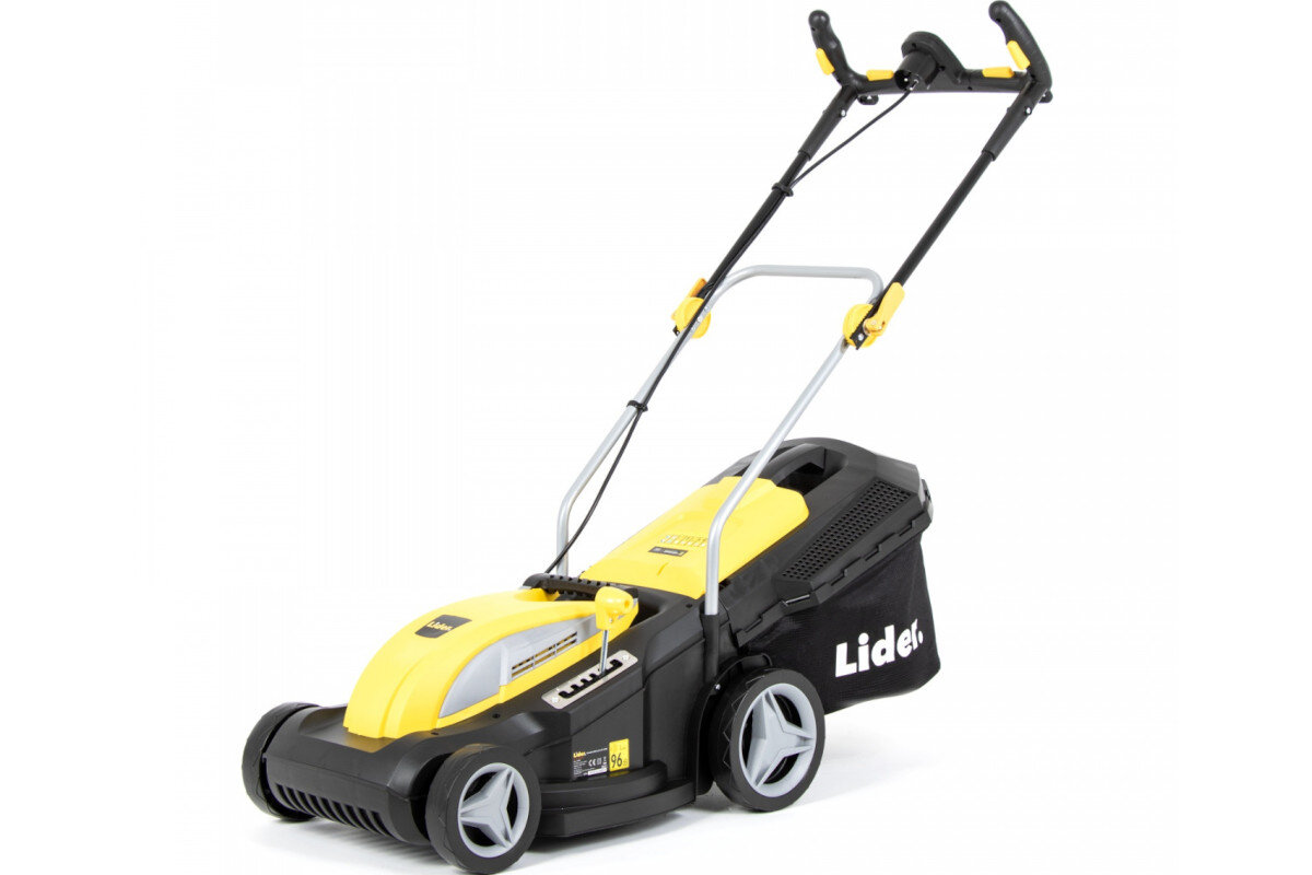 Kosiarka elektryczna LIDER YK1700 1700W koła sporych gabarytów rozmiar 15,5 cm przód 19,5 cm tył