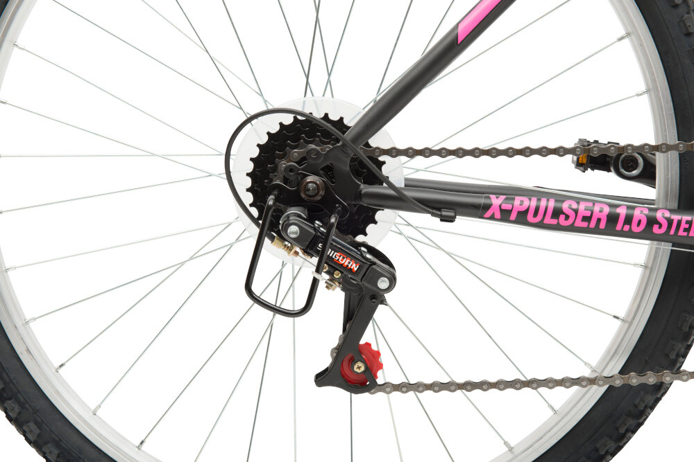 Rower górski MTB INDIANA X-Pulser 1.6 D18 Czarno-różowy mat - Przerzutki