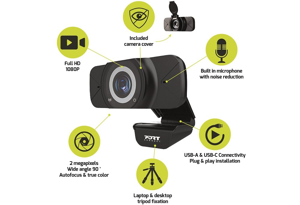 Kamera internetowa PORT DESIGNS Full HD USB-USB-C - Funkcja Night Vision
