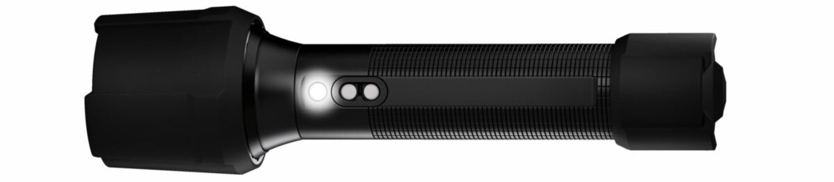 Latarka LEDLENSER P6R Work , barwa, CRI, kolory, lumeny, na białym tle latarka poziomo od strony diod led