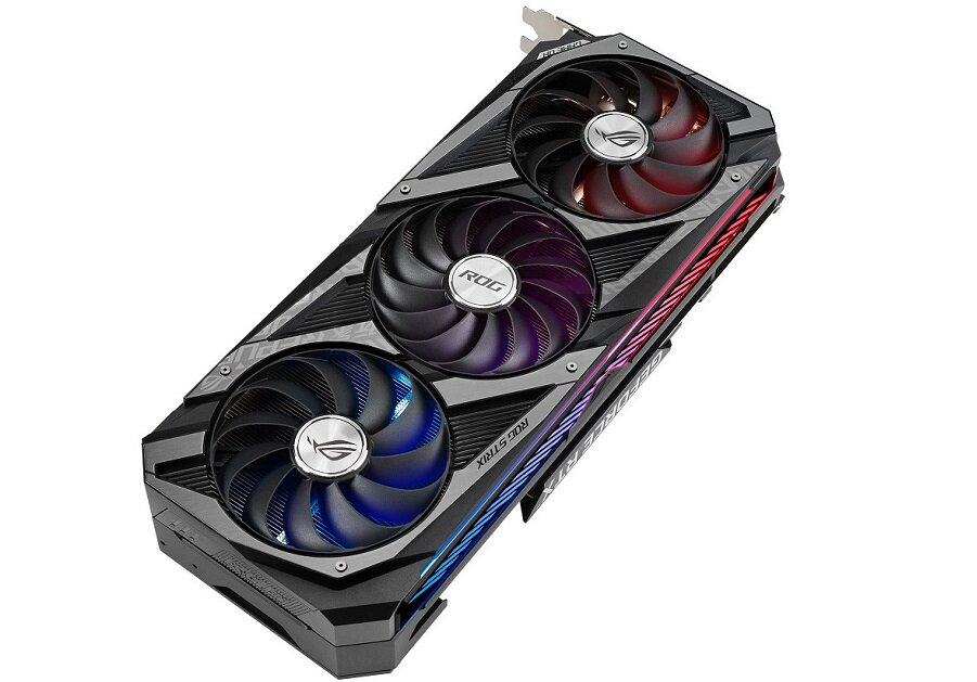 Karta graficzna ASUS GeForce Rog Strix RTX 3060 Ti Gaming 8GB - stylowy wygląd panel LED siedem kombinacji świetlncyh w palecie RGB