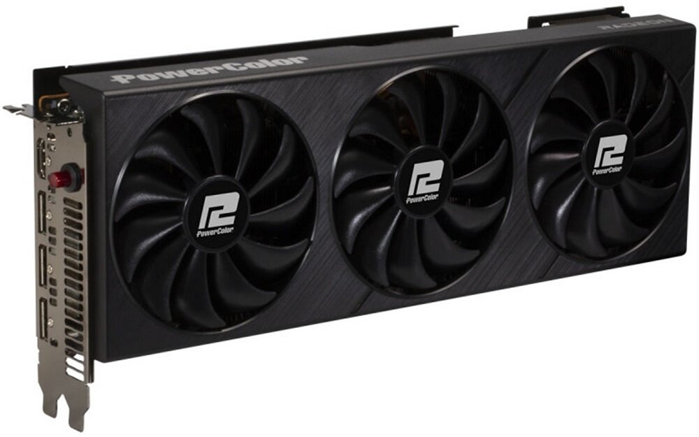 Karta graficzna POWERCOLOR Radeon 6800 Fighter 16GB - przycisk przełączania BIOS-u tryb OC metalowa płytka