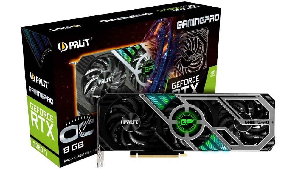 Karta graficzna PALIT GeForce RTX 3060 Ti Gaming Pro OC 8GB - wygląd ogólny opakowanie akceleracja AI błyskawiczne generowanie klatek ampere nvidia rtx