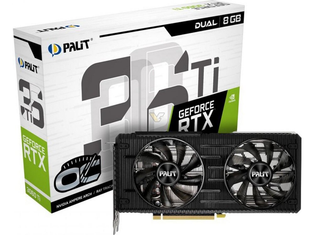 Karta graficzna PALIT GeForce RTX 3060 Ti Dual OC 8GB - wygląd ogólny opakowanie akceleracja AI błyskawiczne generowanie klatek ampere nvidia rtx